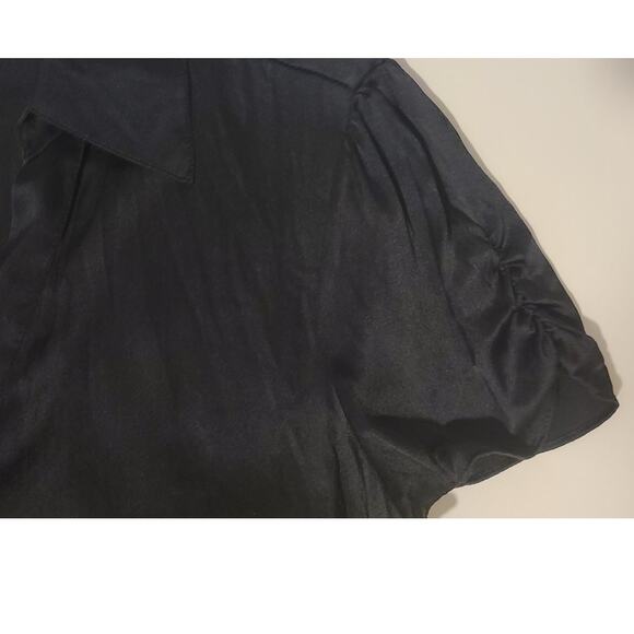 Vintage Y2K Express Studio Dark Black Silk Button Short Sleeve Blouse Medium - Picture 4 of 7